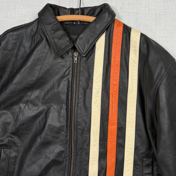 Geek Squad Leather Racing Stripe Jacket Black Orange Cream PC Techies Size L - Picture 7 of 15